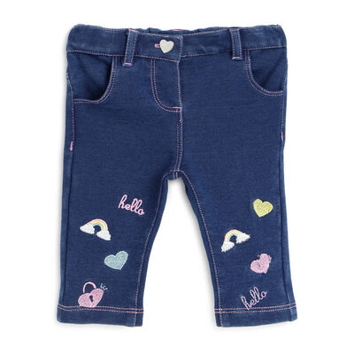 Girls Medium Blue Printed Long Trouser